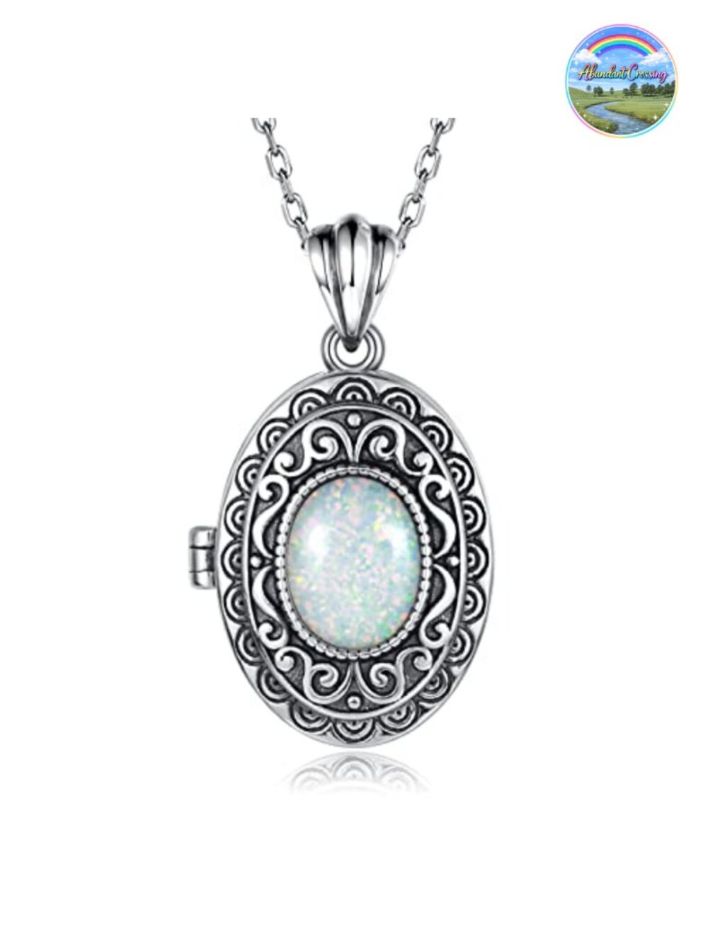 Sterling Silver Opal Locket Necklace for Women with Photo Compartment